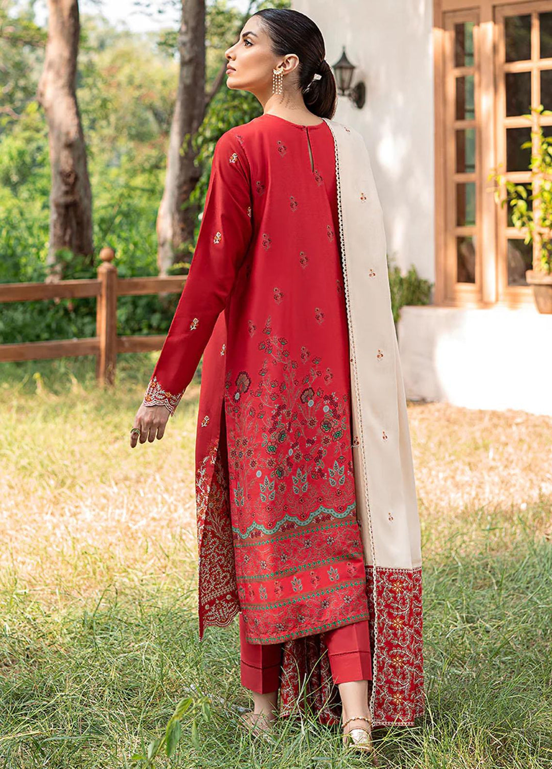 Sukoon By Cross Stitch Embroidered Cotton Satin Suits Unstitched 3 Piece CS22CS VERMILLION FLECK - Winter Collection
