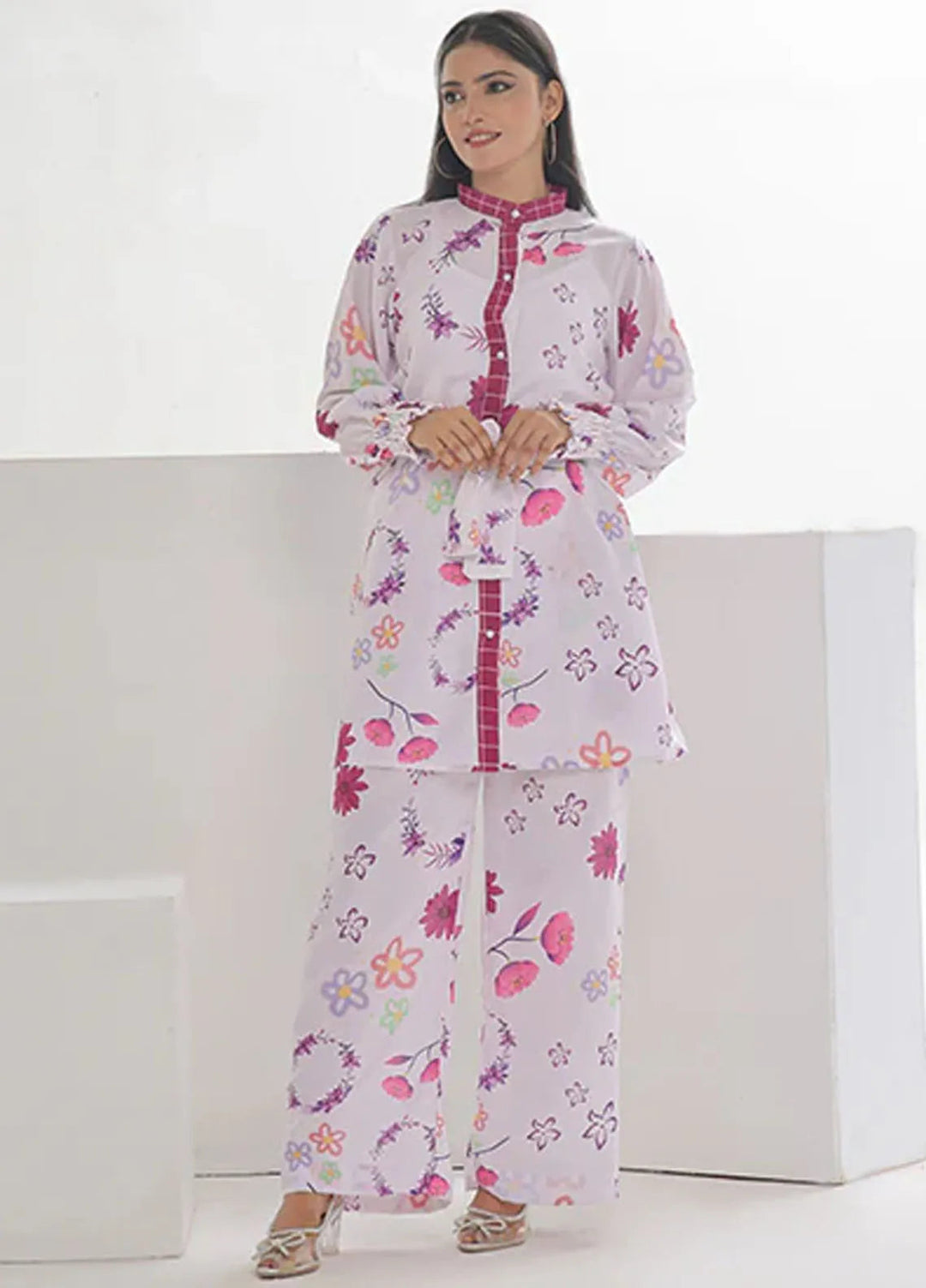 Summer Fiesta By Nazmina Pret Printed Lawn 2 Piece Suit TF-01 Classic White