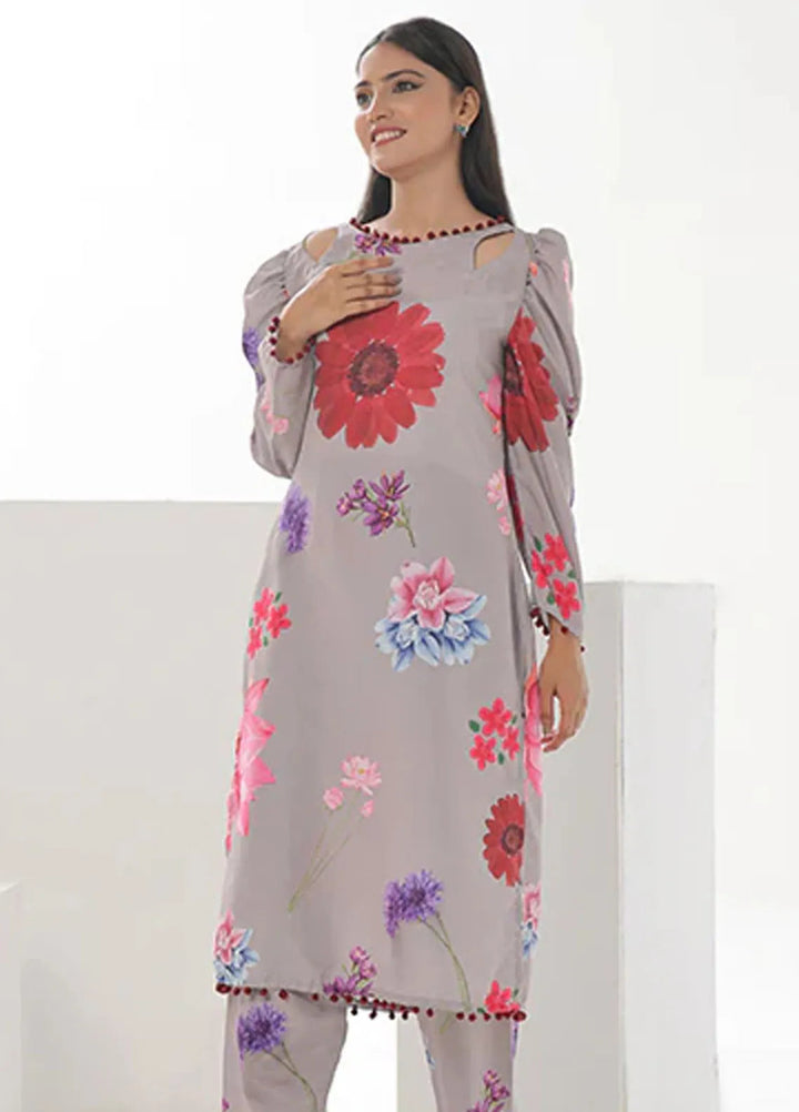 Summer Fiesta By Nazmina Pret Printed Lawn 2 Piece Suit TF-10 Grey Glint