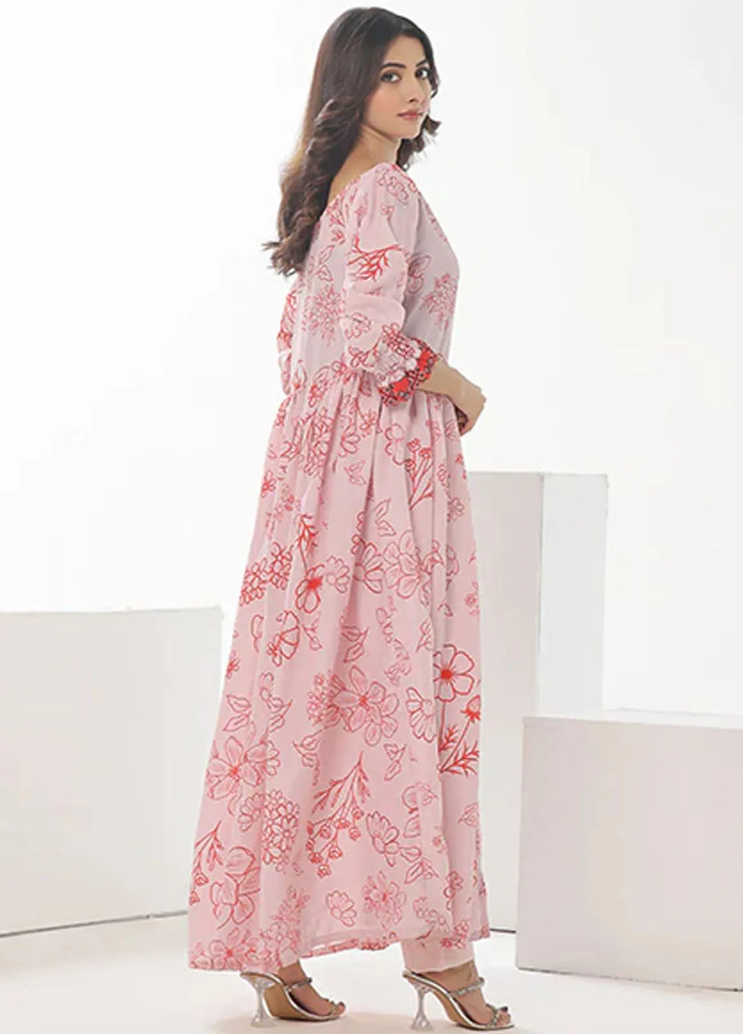 Summer Fiesta By Nazmina Pret Printed Lawn Frock TF-05 Coral Pink