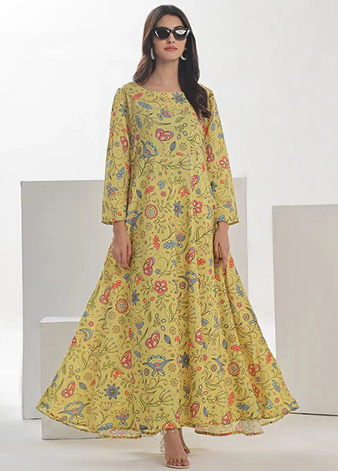 Summer Fiesta By Nazmina Pret Printed Lawn Frock TF-06 Yellow Floral