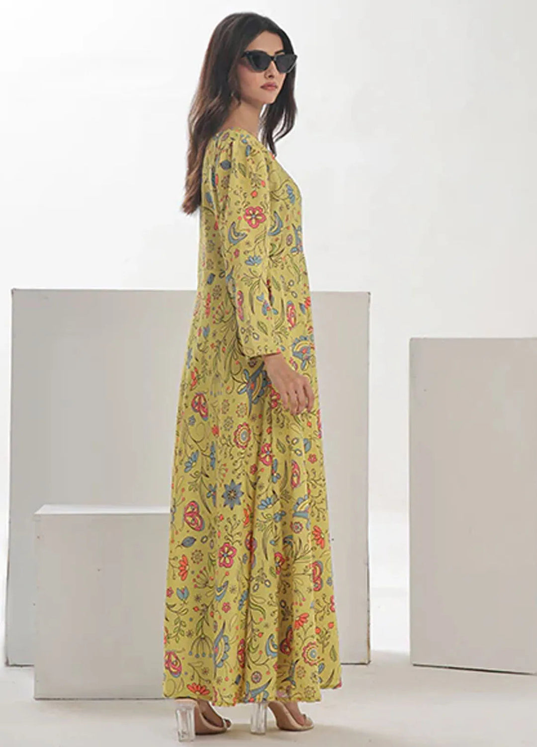 Summer Fiesta By Nazmina Pret Printed Lawn Frock TF-06 Yellow Floral