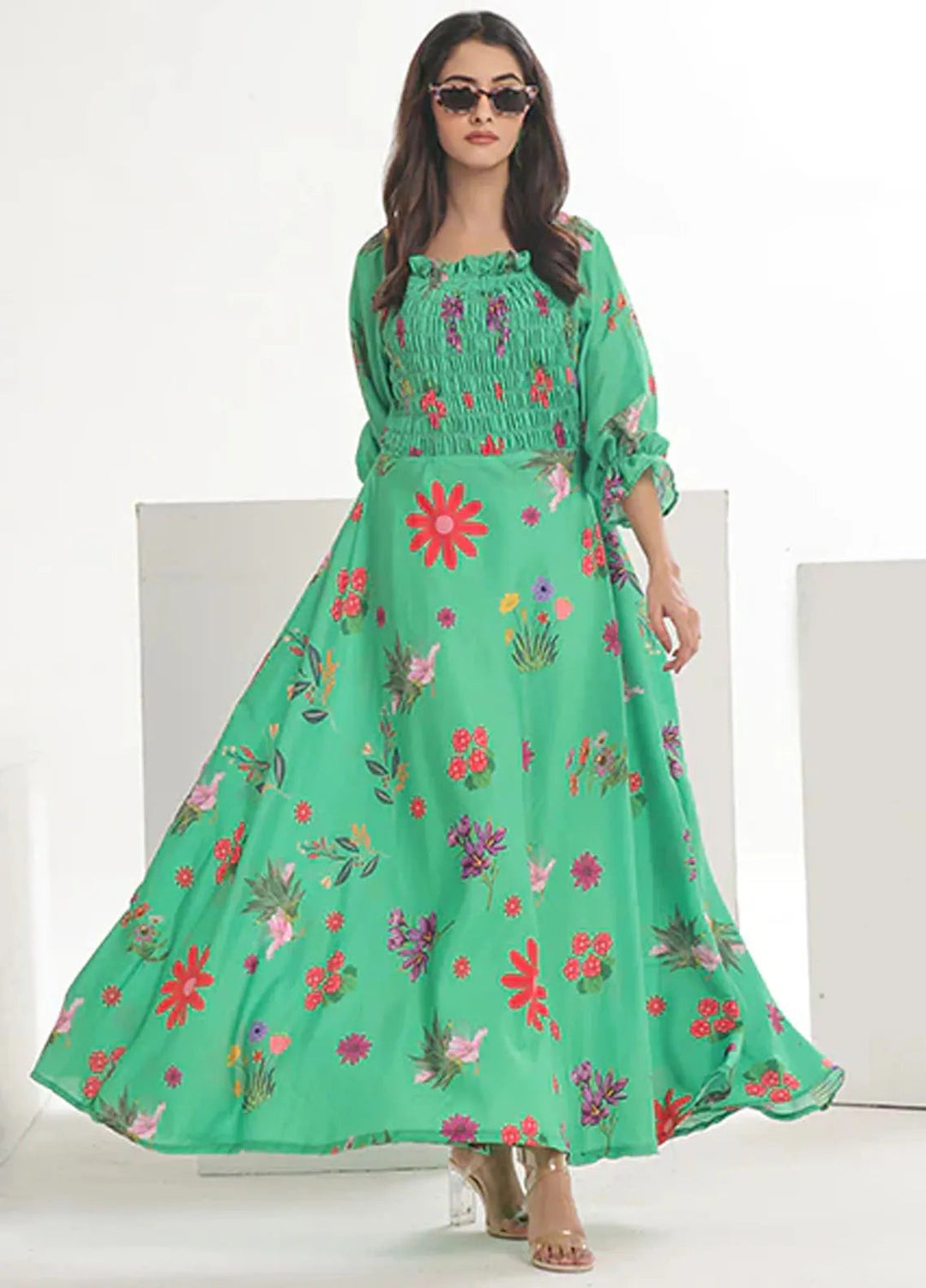 Summer Fiesta By Nazmina Pret Printed Lawn Frock TF-07 Exotic Green