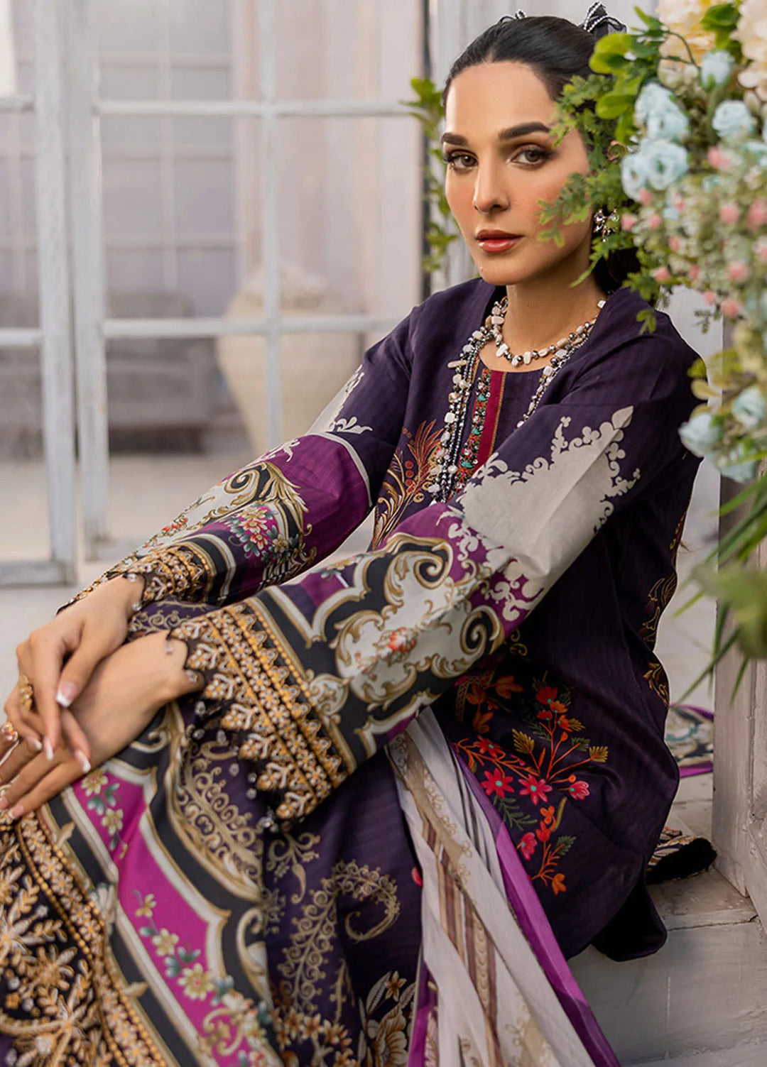 Summer Garden By Eileen  Embroidered Lawn Suit Unstitched 3 Piece EL24G D6-ASTERIA - Summer Collection