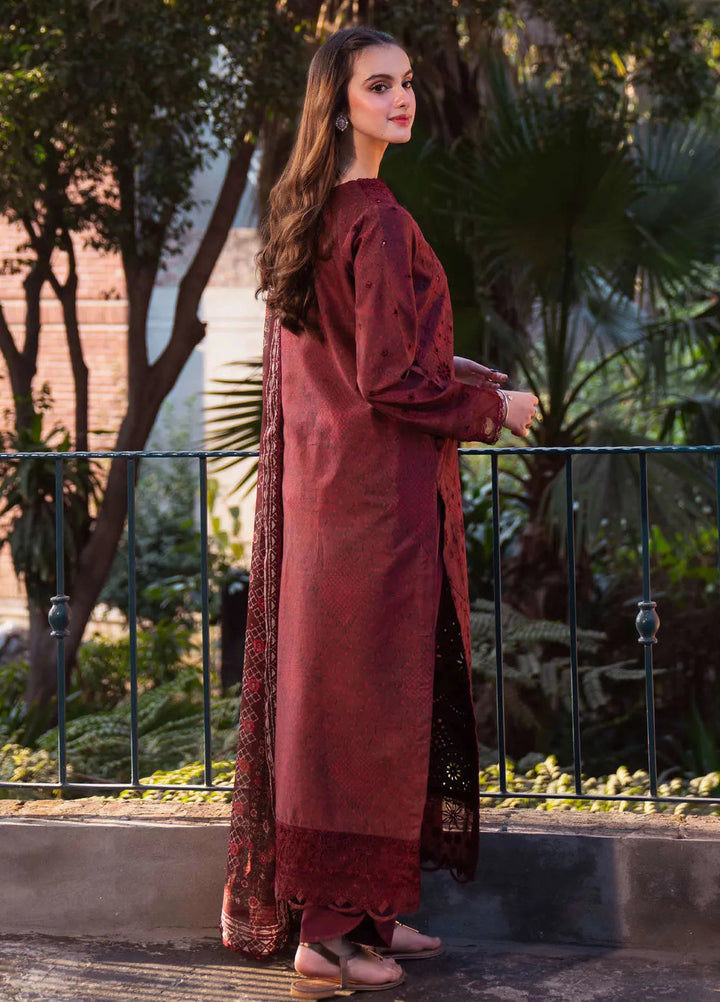 Summer Lines by Neeshay Embroidered Lawn Suit Unstitched 3 Piece NSH25SP Garnet - Summer Collection