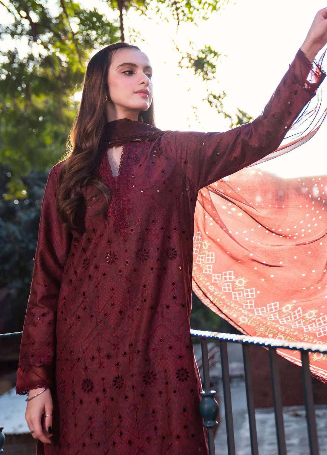 Summer Lines by Neeshay Embroidered Lawn Suit Unstitched 3 Piece NSH25SP Garnet - Summer Collection