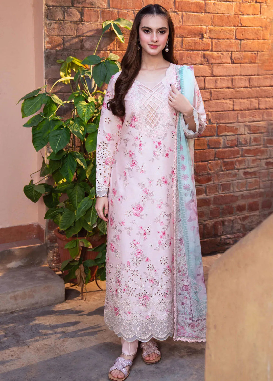 Summer Lines by Neeshay Embroidered Lawn Suit Unstitched 3 Piece NSH25SP Peche - Summer Collection