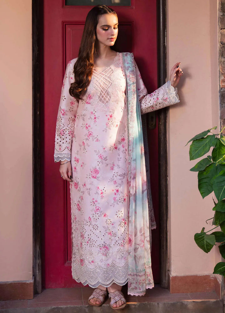 Summer Lines by Neeshay Embroidered Lawn Suit Unstitched 3 Piece NSH25SP Peche - Summer Collection