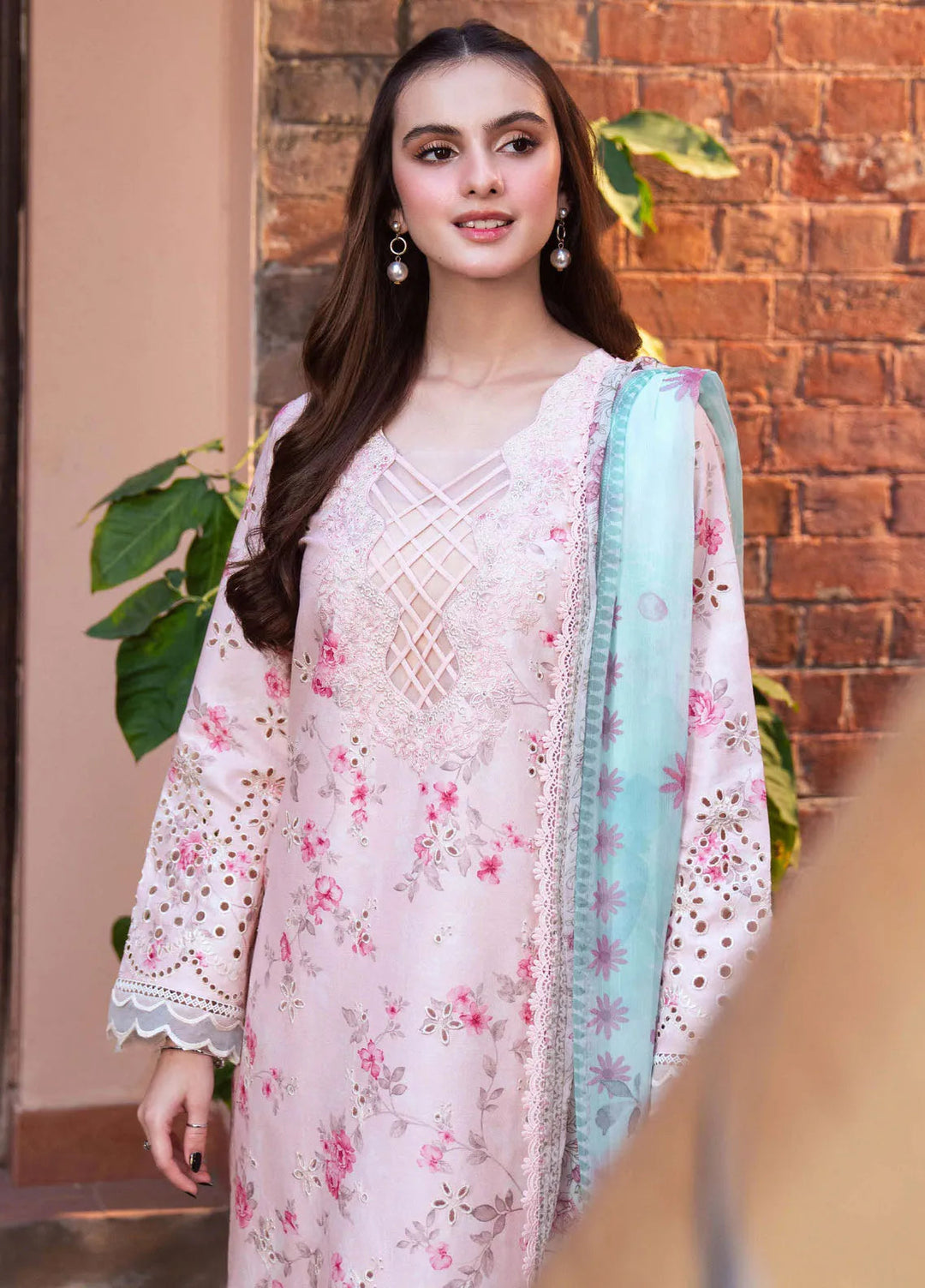 Summer Lines by Neeshay Embroidered Lawn Suit Unstitched 3 Piece NSH25SP Peche - Summer Collection