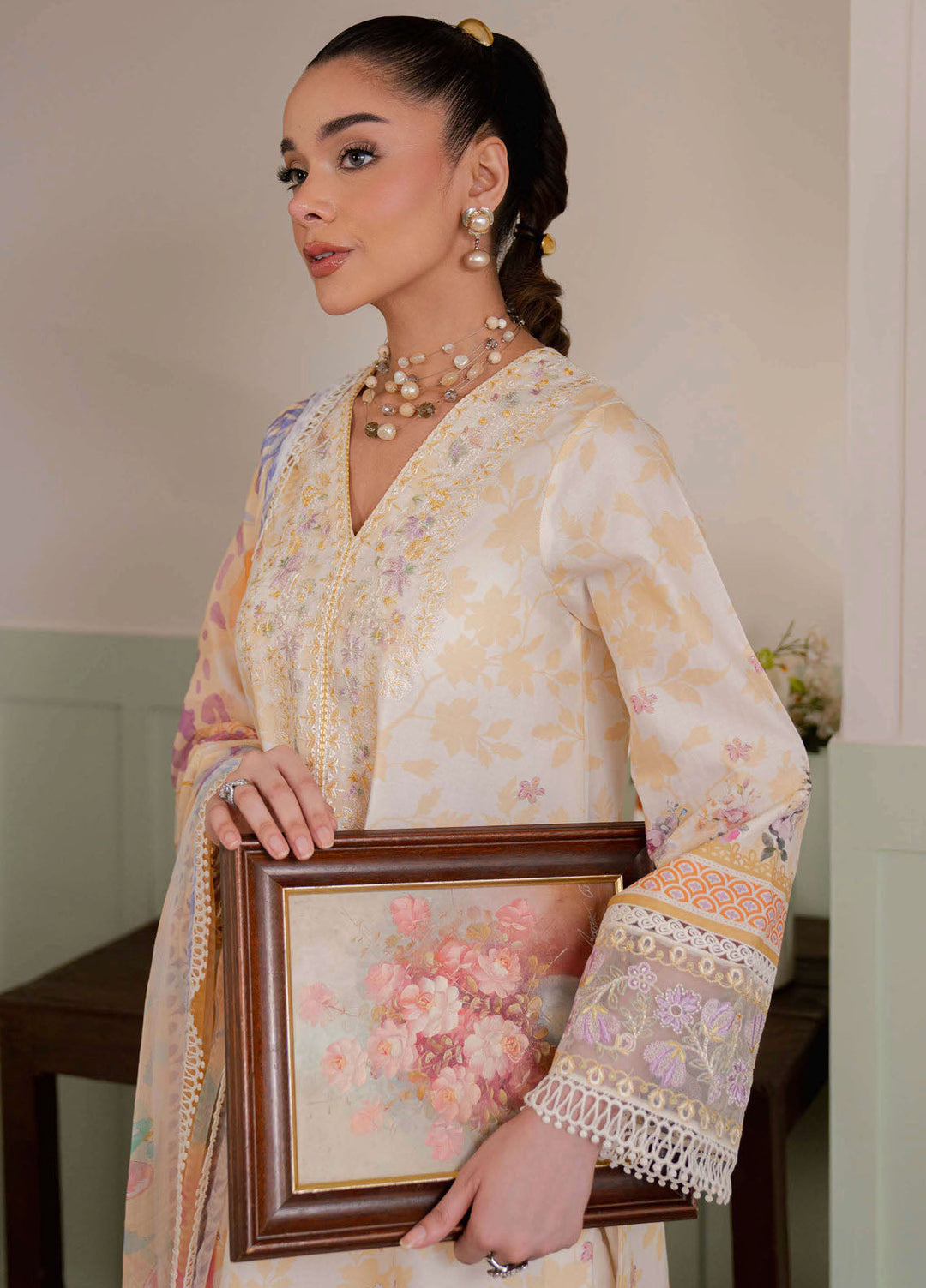 Summer Lines by Neeshay Embroidered Lawn Suits Unstitched 3 Piece NSH25SL Honey Pearl - Summer Collection