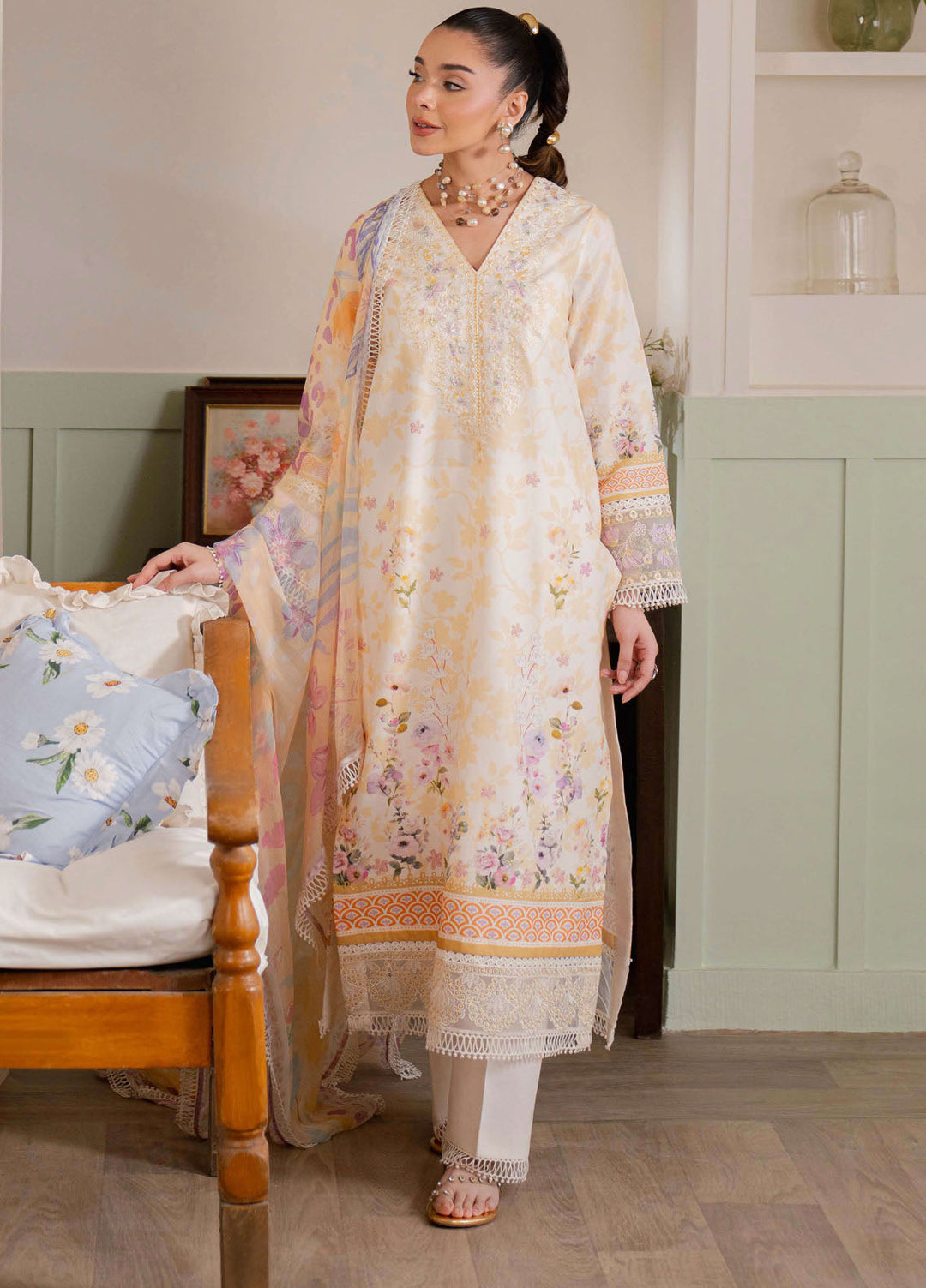 Summer Lines by Neeshay Embroidered Lawn Suits Unstitched 3 Piece NSH25SL Honey Pearl - Summer Collection