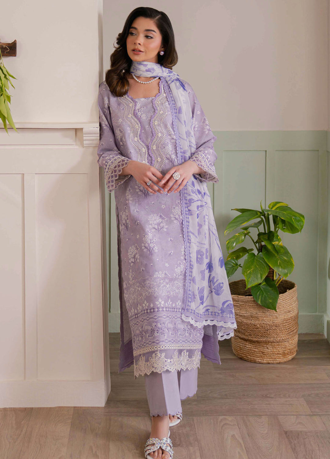 Summer Lines by Neeshay Embroidered Lawn Suits Unstitched 3 Piece NSH25SL Lavendar Dream - Summer Collection