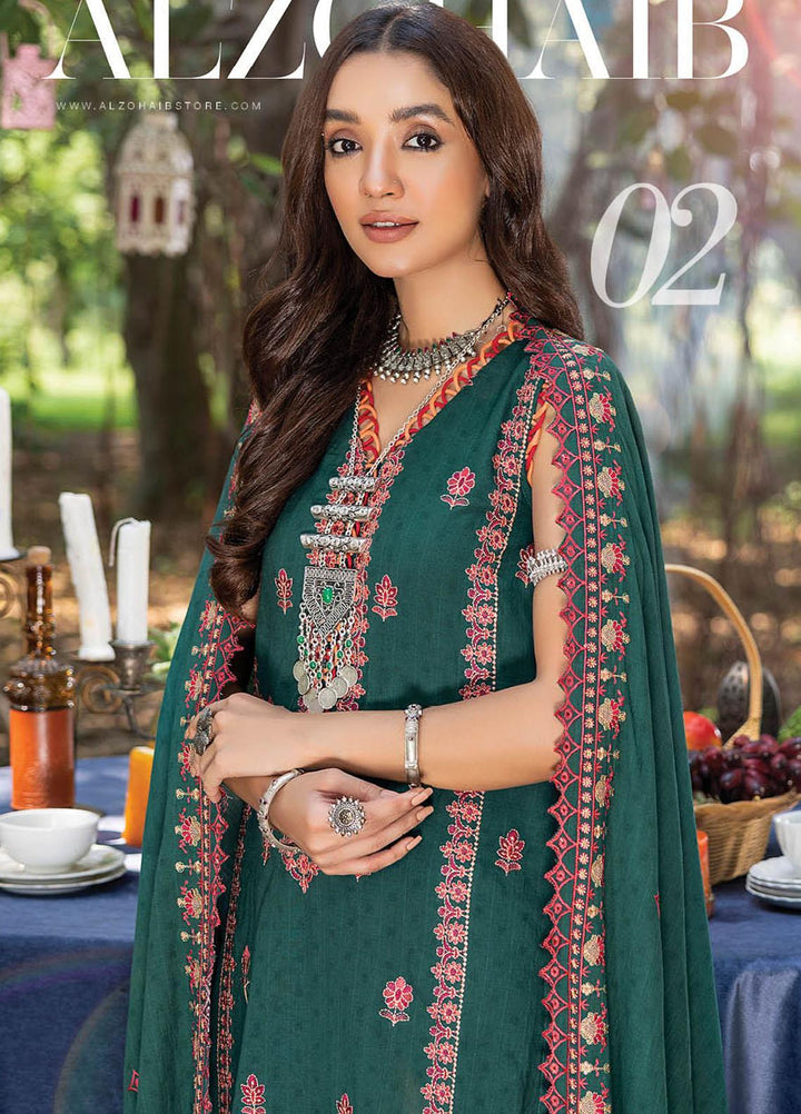 Sunshine Bloom By AL Zohaib Embroidered Jacquard Suits Unstitched 3 Piece AZ23SB D-2 - Winter Collection