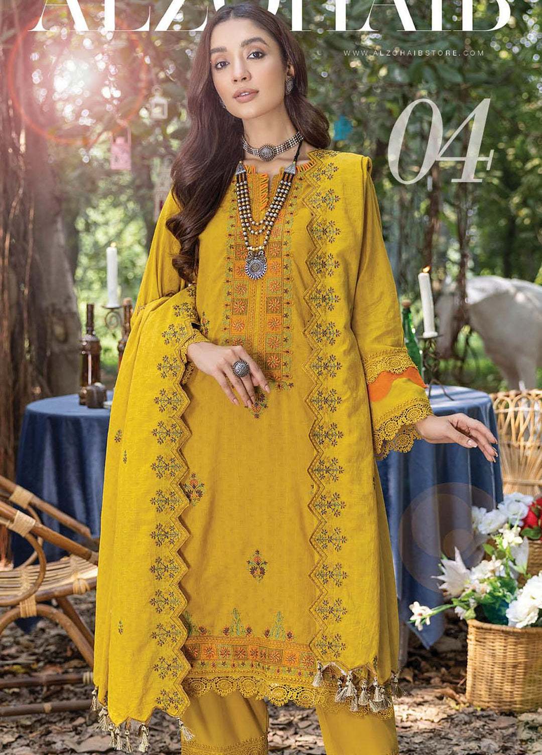 Sunshine Bloom By AL Zohaib Embroidered Jacquard Suits Unstitched 3 Piece AZ23SB D-4 - Winter Collection