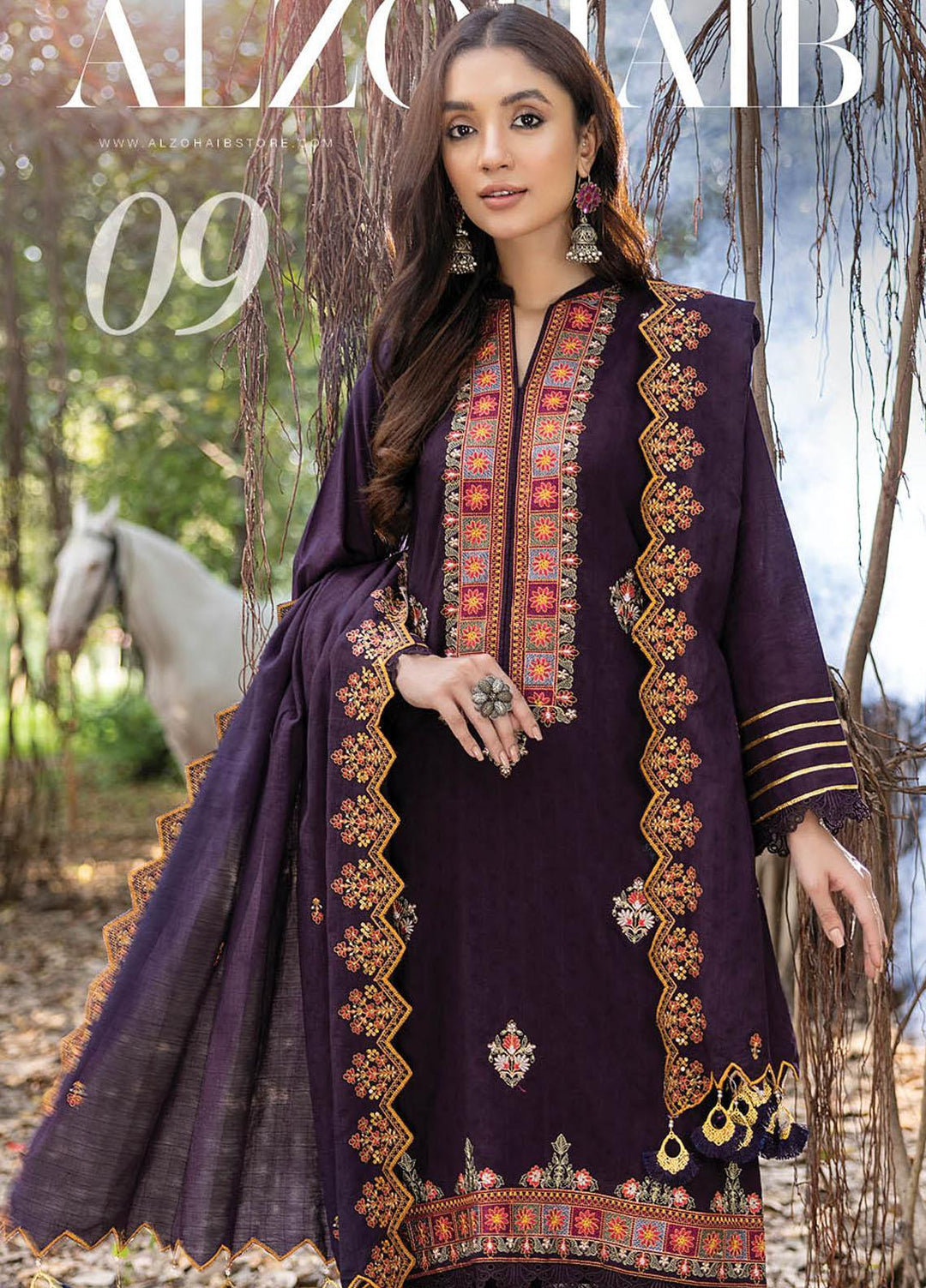 Sunshine Bloom By AL Zohaib Embroidered Jacquard Suits Unstitched 3 Piece AZ23SB D-9 - Winter Collection