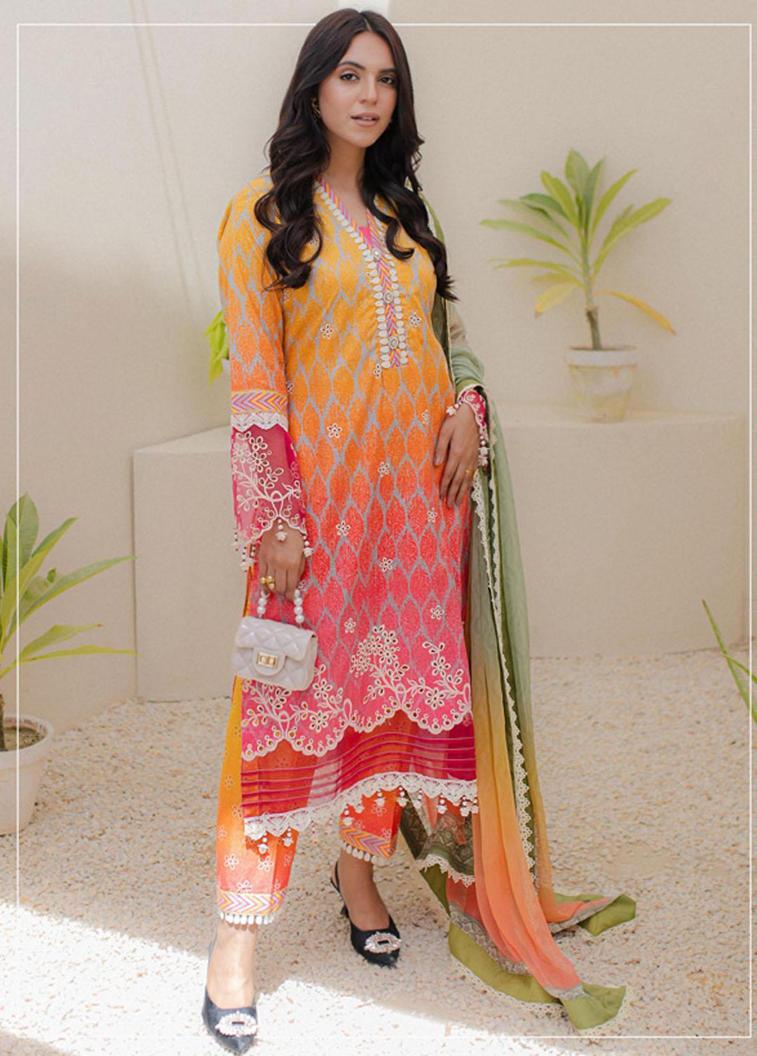 Sunshine Bloom By Al Zohaib Embroidered Cambric Suits Unstitched 3 Piece AZ23PK 08 - Winter Collection