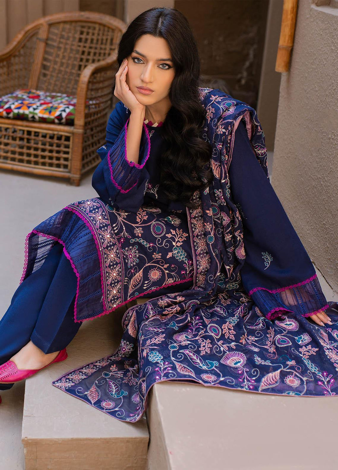 Surmai By Humdum Embroidered Lawn Suits Unstitched 3 Piece HD23S D-9 - Summer Collection