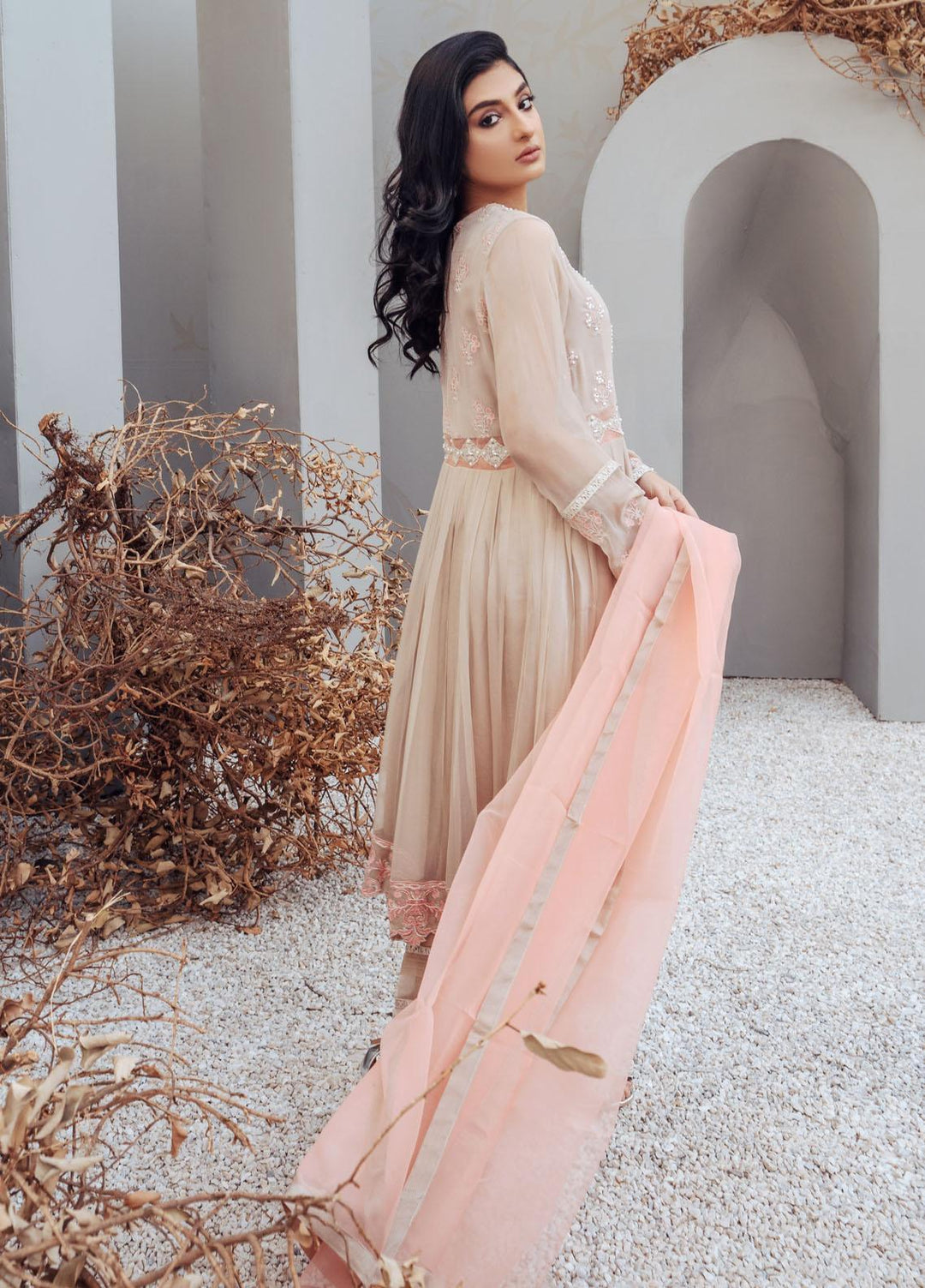 Surmai Luxury Pret  3 Chiffon Piece Dress SUR22EF SLP 18 SEPIA