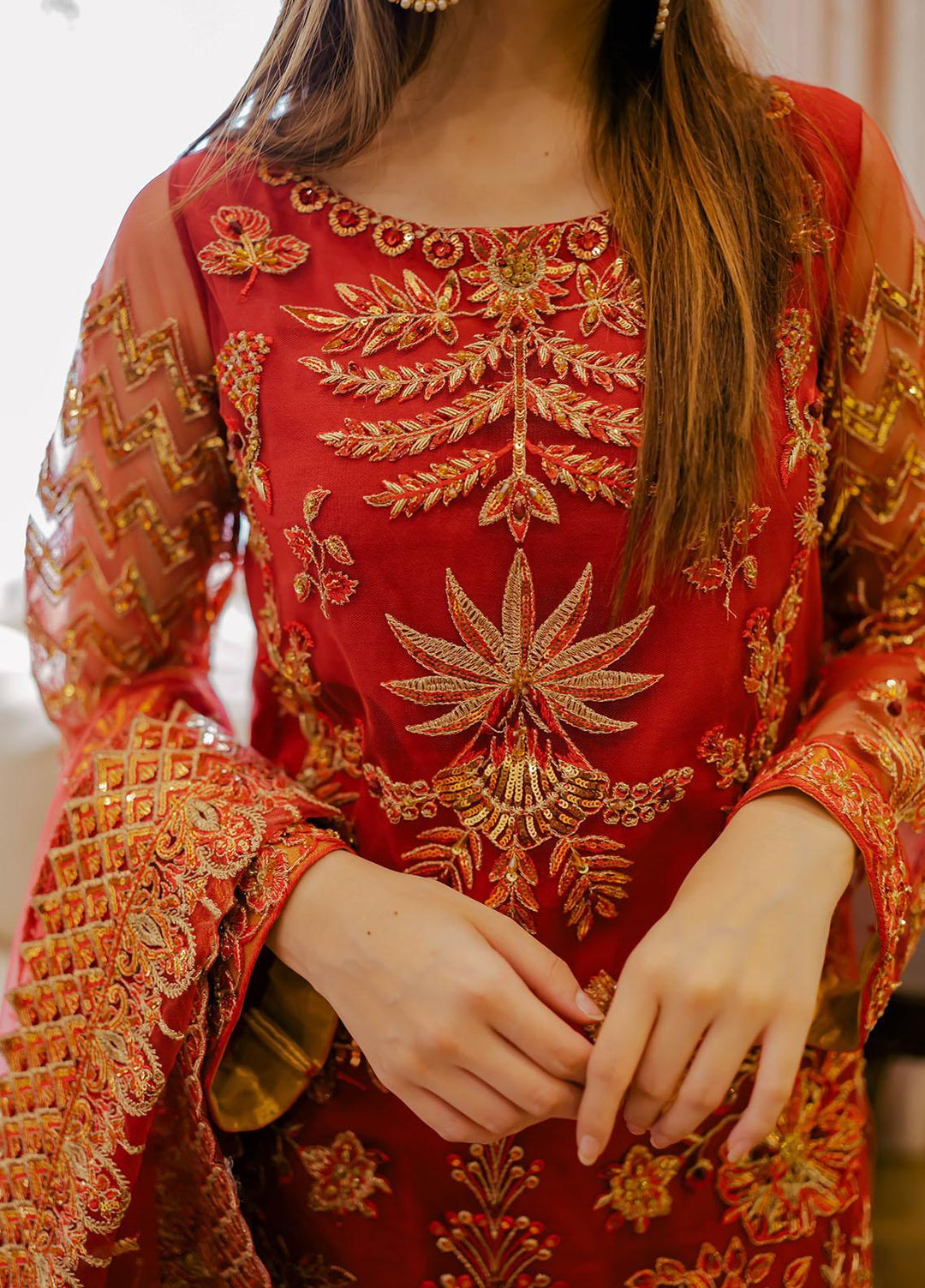 Surmai Luxury Pret Embroidered Net 3 Piece Suit SUR22RW LAAL – Sanaulla ...