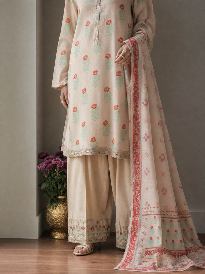 Block and Bloom by HZ Textiles RTW Embroidered Cotton 3 Piece Suit HZ26PCB SBE-006-3P - Casual Collection