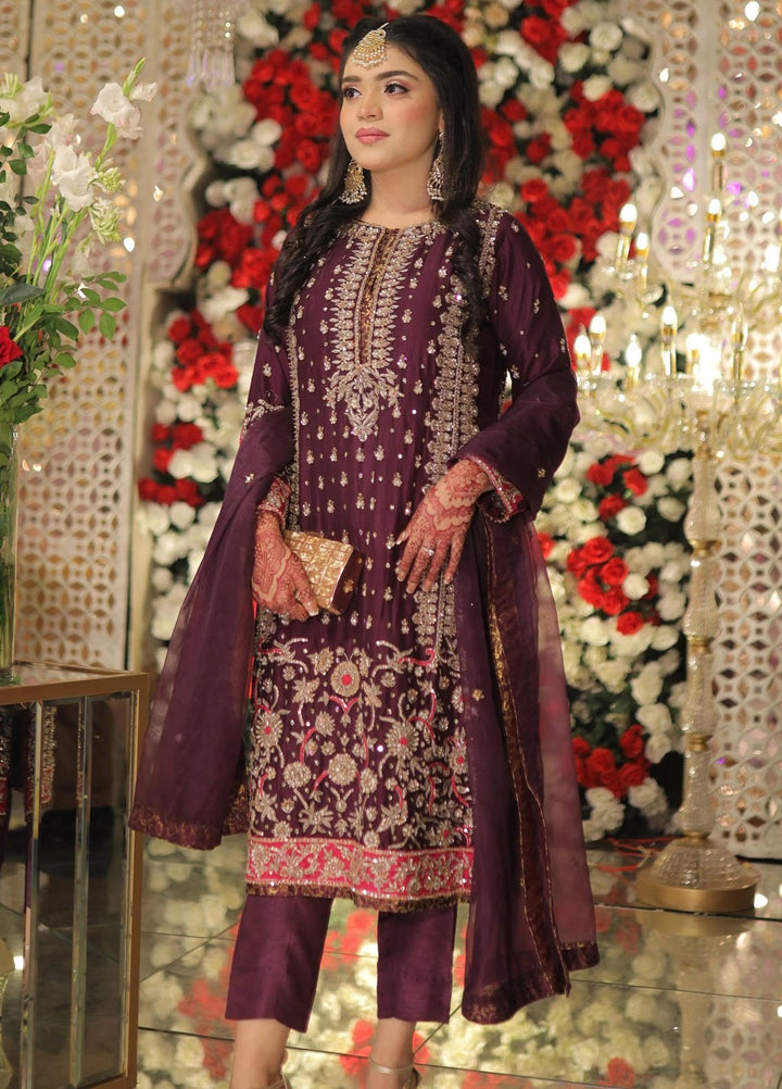 Syah Pret Embroidered Silk 3 Piece Suit Est-024 Mehrunisa