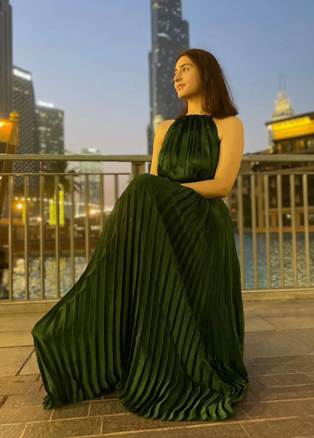 Syah Pret Western Suit Halterneck Pleated Dress Maxi Dress
