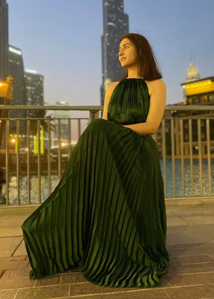 Syah Pret Western Suit Halterneck Pleated Dress Maxi Dress