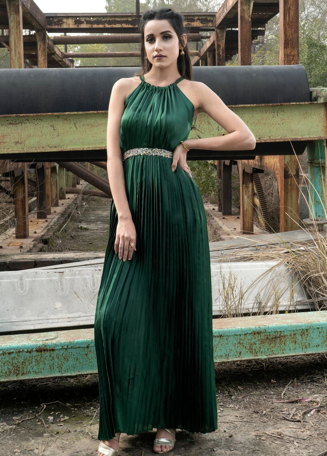 Syah Pret Western Suit Halterneck Pleated Dress