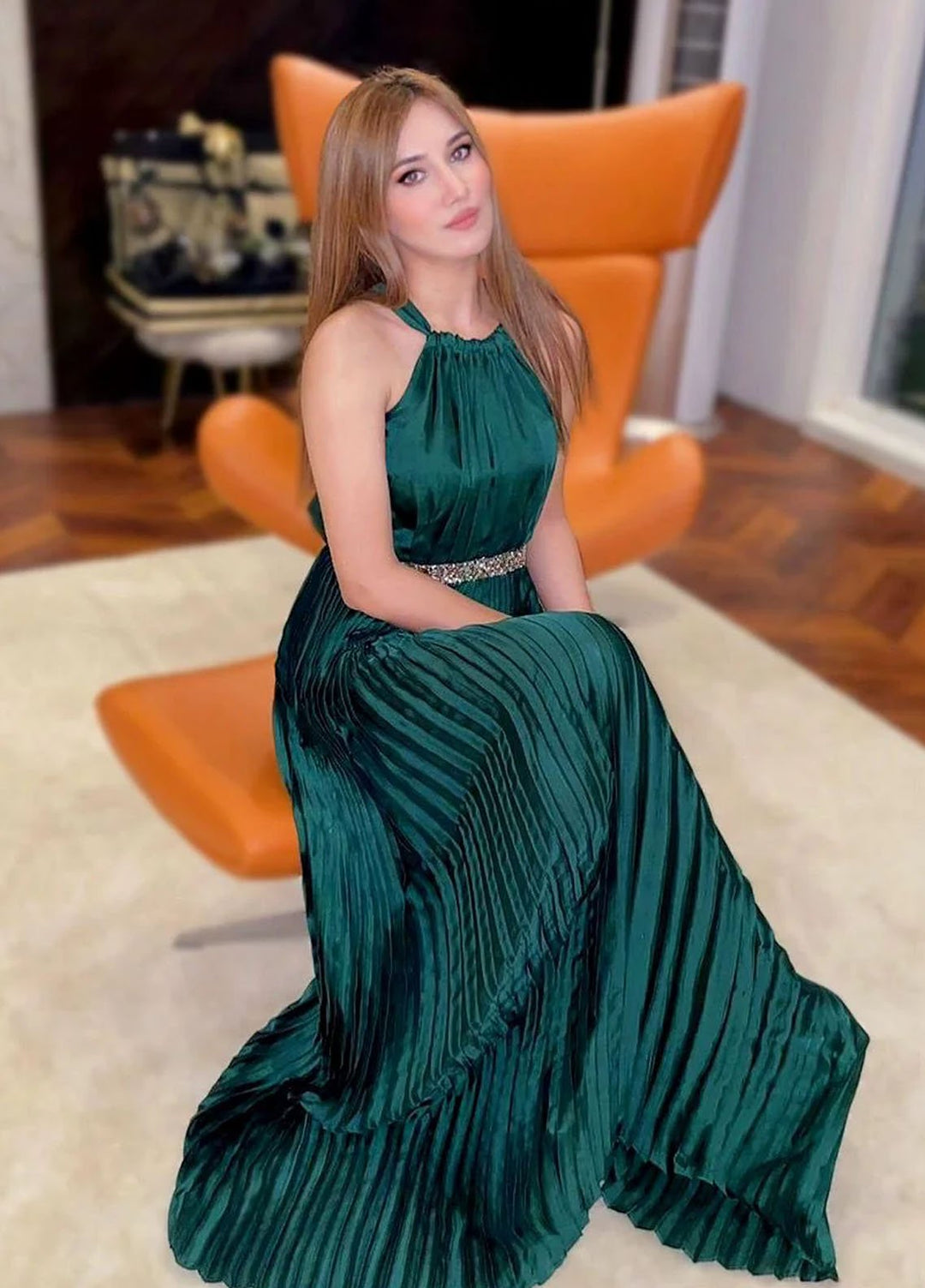 Syah Pret Western Suit Halterneck Pleated Dress Maxi Dress