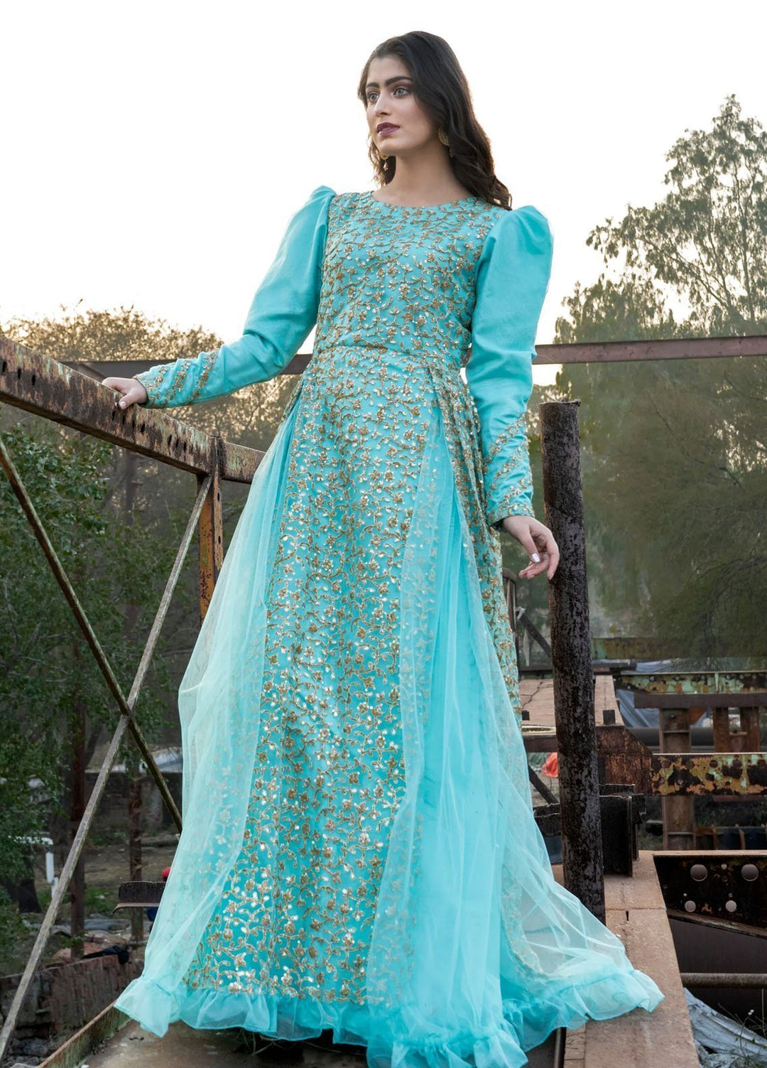 Syah Pret Western Suit Puffed Sleeves Gown
