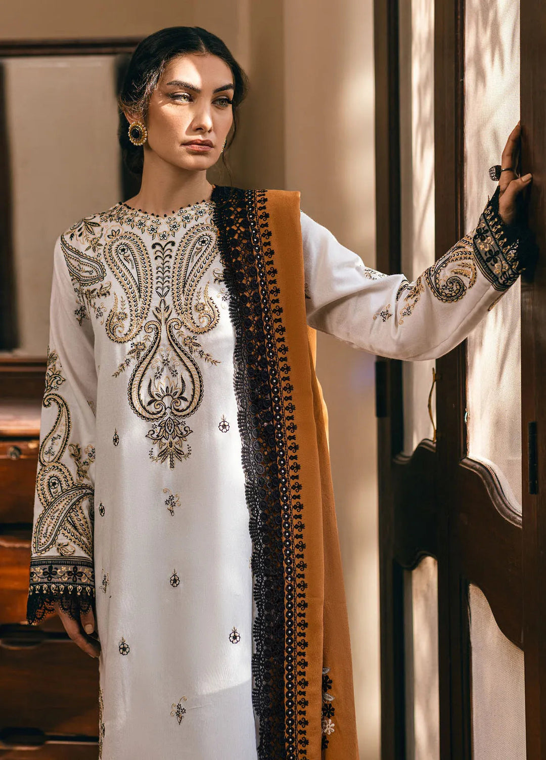 Symphony by Mushq Embroidered Karandi Suits Unstitched 3 Piece MQ24SP MW-KRN-04 Ivory Whisper - Winter Collection