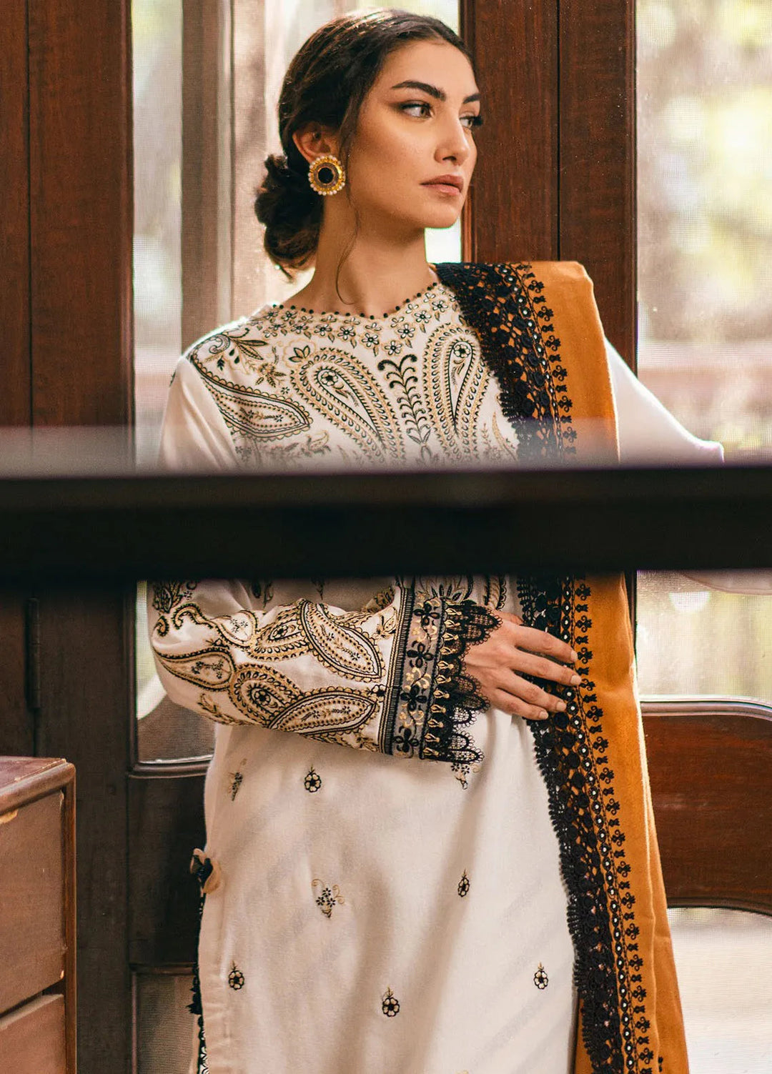 Symphony by Mushq Embroidered Karandi Suits Unstitched 3 Piece MQ24SP MW-KRN-04 Ivory Whisper - Winter Collection