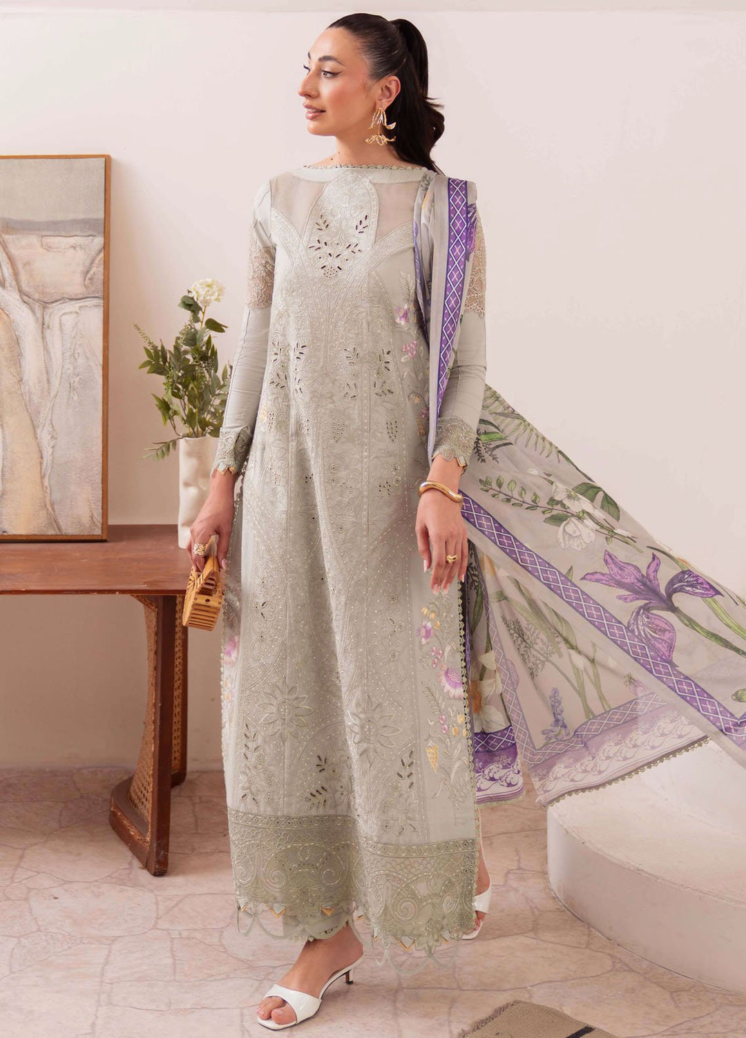 Symphony by Neeshay Embroidered Lawn Suits Unstitched 3 Piece NSH25SLL Olive - Summer Collection