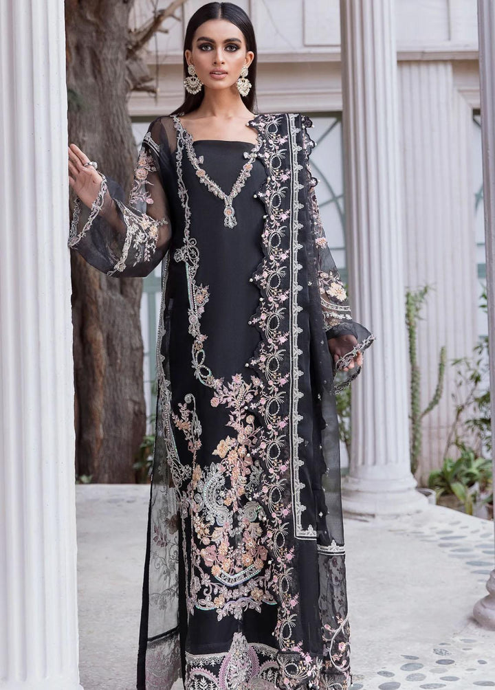 Tabassum Mughal Embroidered Organza Suits Unstitched 3 Piece TM23WD 02 Obsidian Black - Wedding Collection