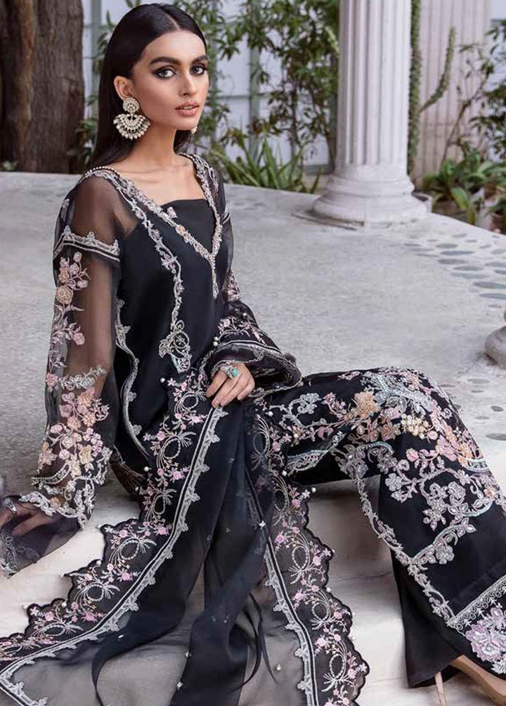 Tabassum Mughal Embroidered Organza Suits Unstitched 3 Piece TM23WD 02 Obsidian Black - Wedding Collection