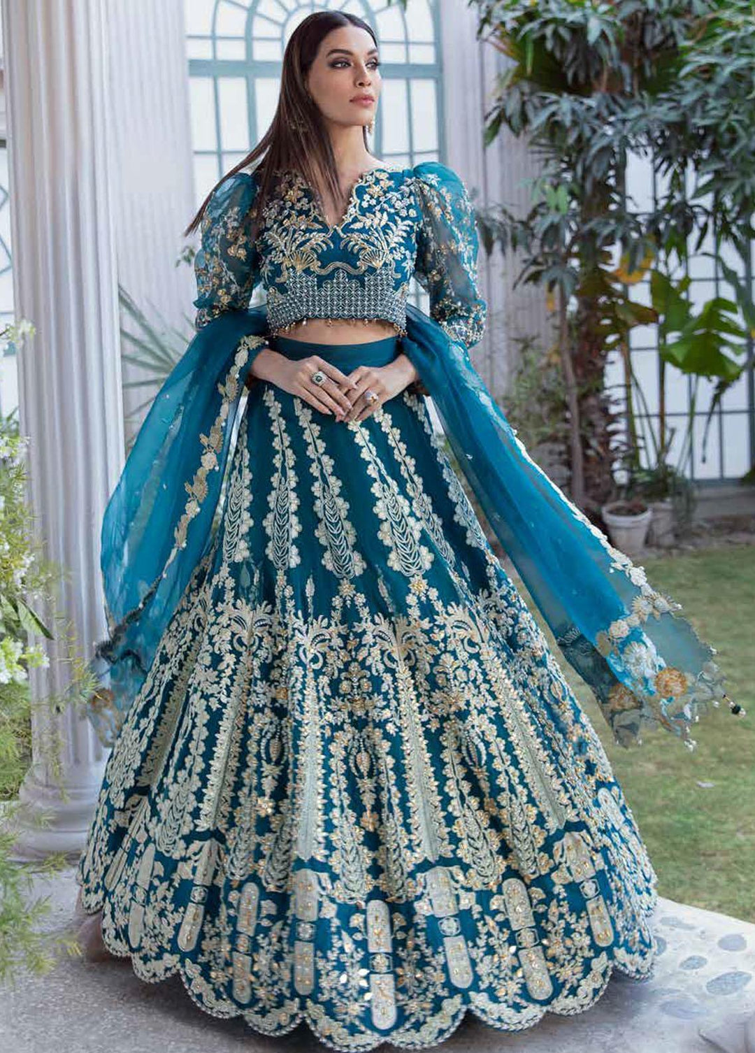 Tabassum Mughal Embroidered Organza Suits Unstitched 3 Piece TM23WD 03 Aqua Beauty - Wedding Collection