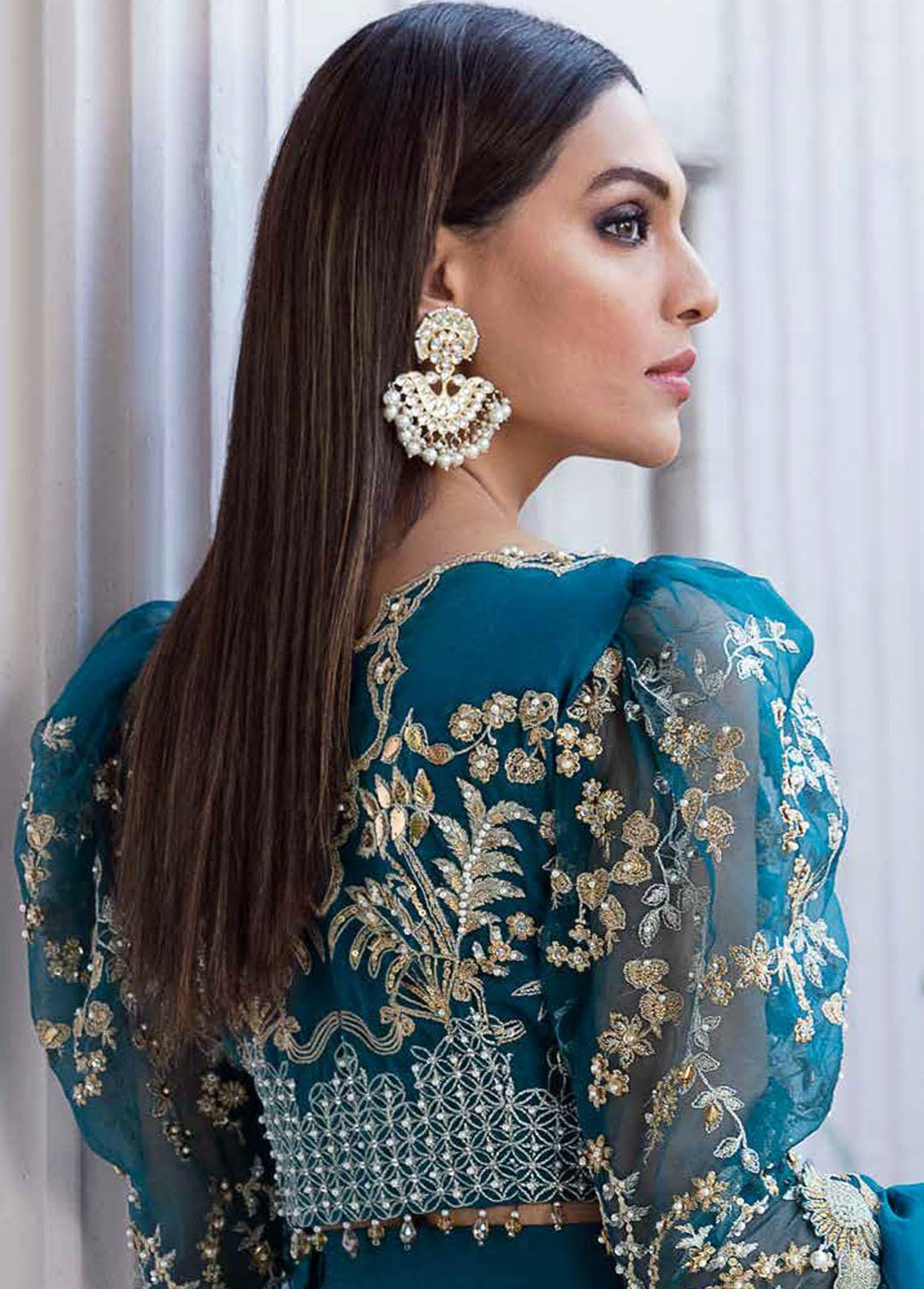 Tabassum Mughal Embroidered Organza Suits Unstitched 3 Piece TM23WD 03 Aqua Beauty - Wedding Collection