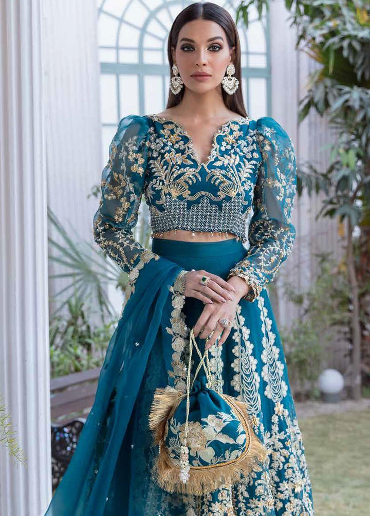 Tabassum Mughal Embroidered Organza Suits Unstitched 3 Piece TM23WD 03 Aqua Beauty - Wedding Collection