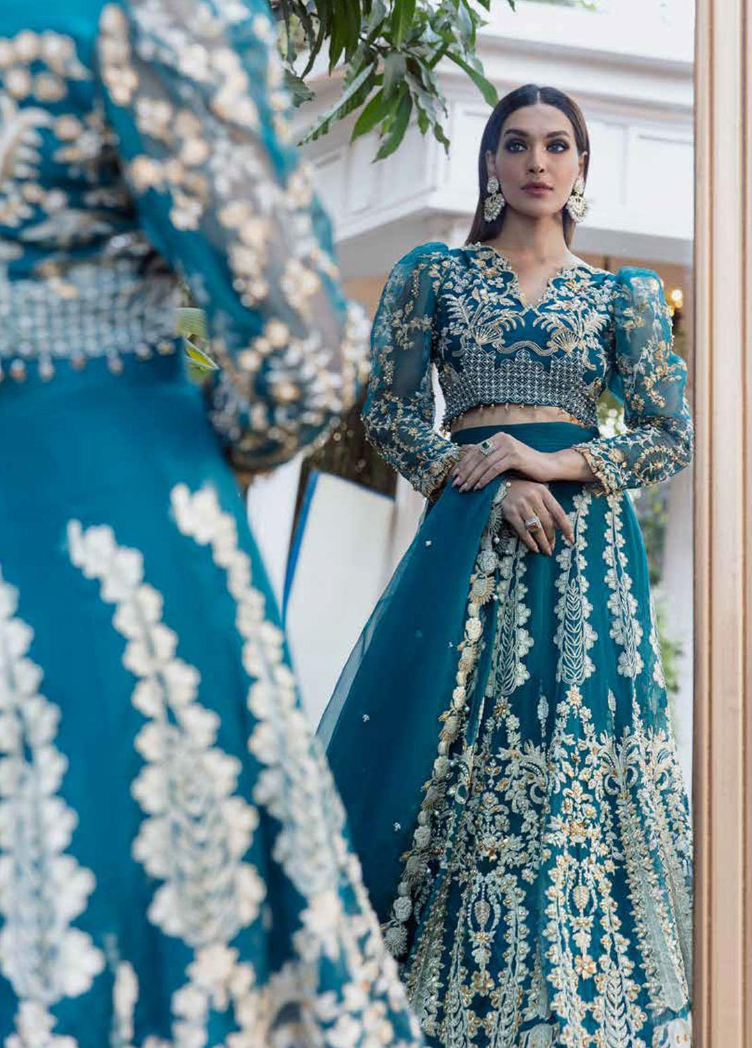 Tabassum Mughal Embroidered Organza Suits Unstitched 3 Piece TM23WD 03 Aqua Beauty - Wedding Collection