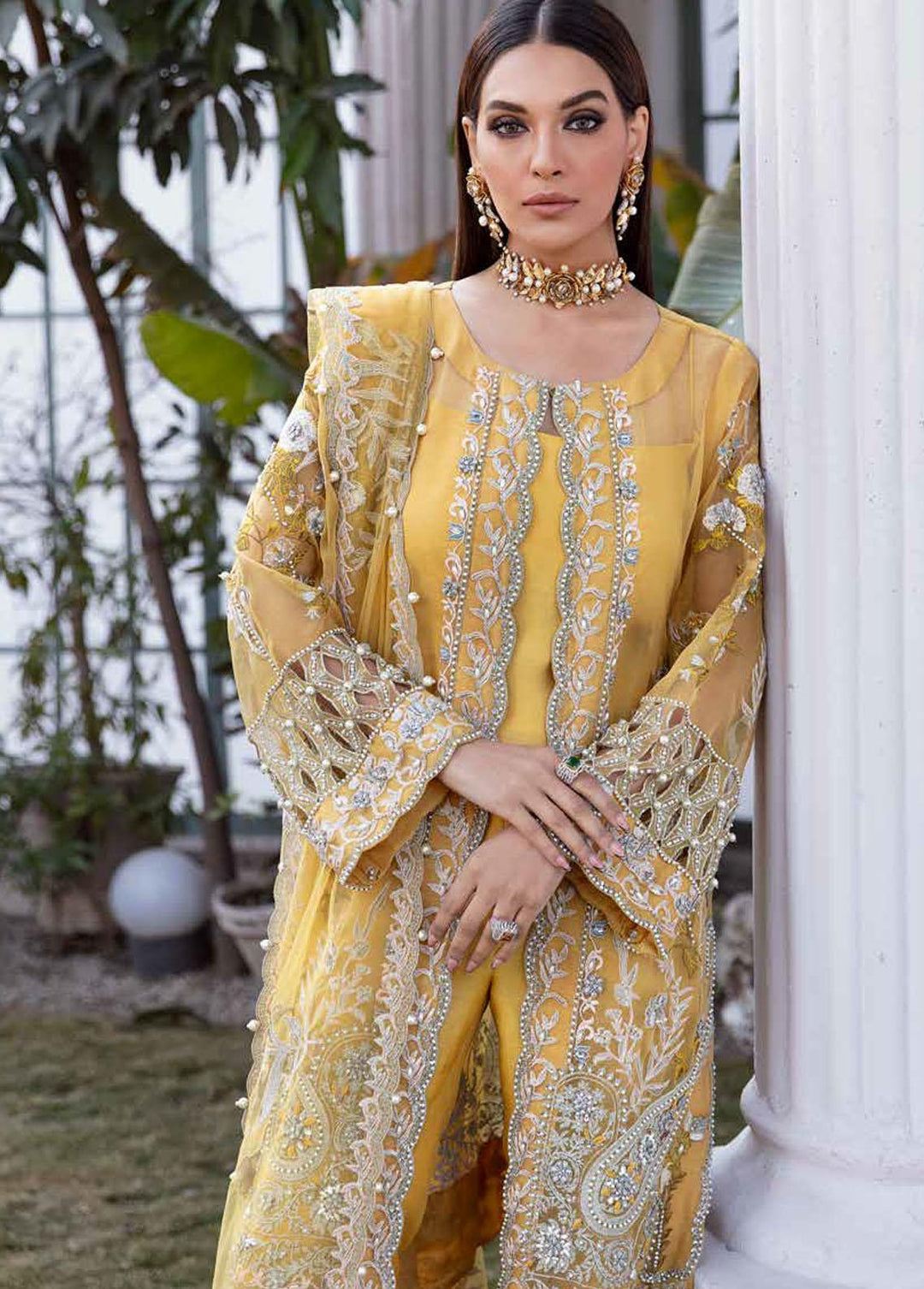 Tabassum Mughal Embroidered Organza Suits Unstitched 3 Piece TM23WD 04 Morning Light - Wedding Collection