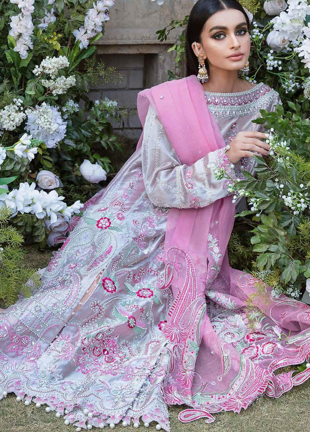 Tabassum Mughal Embroidered Organza Suits Unstitched 3 Piece TM23WD 05 Blushy Rose - Wedding Collection