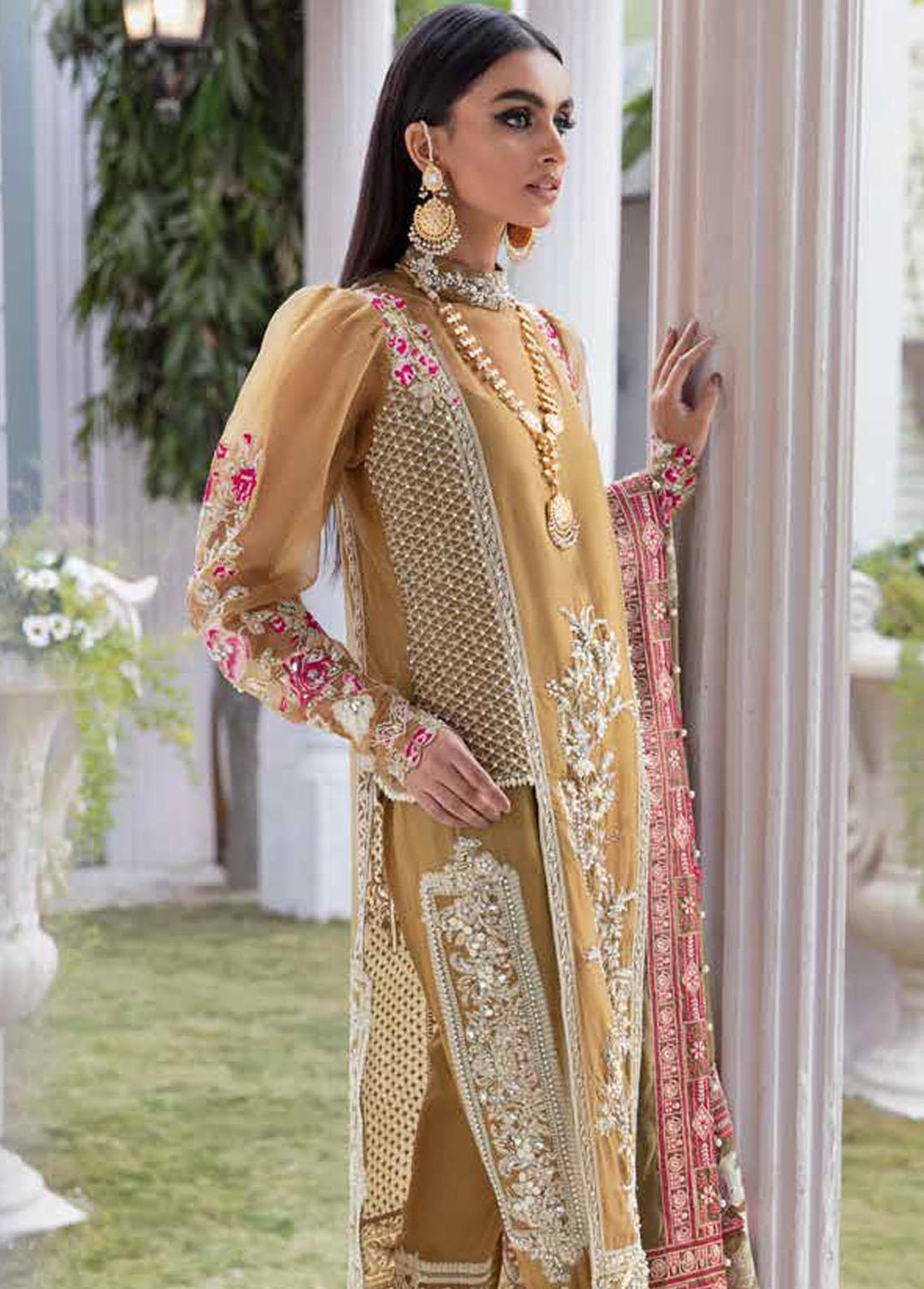 Tabassum Mughal Embroidered Organza Suits Unstitched 3 Piece TM23WD 06 Bronze Mist - Wedding Collection
