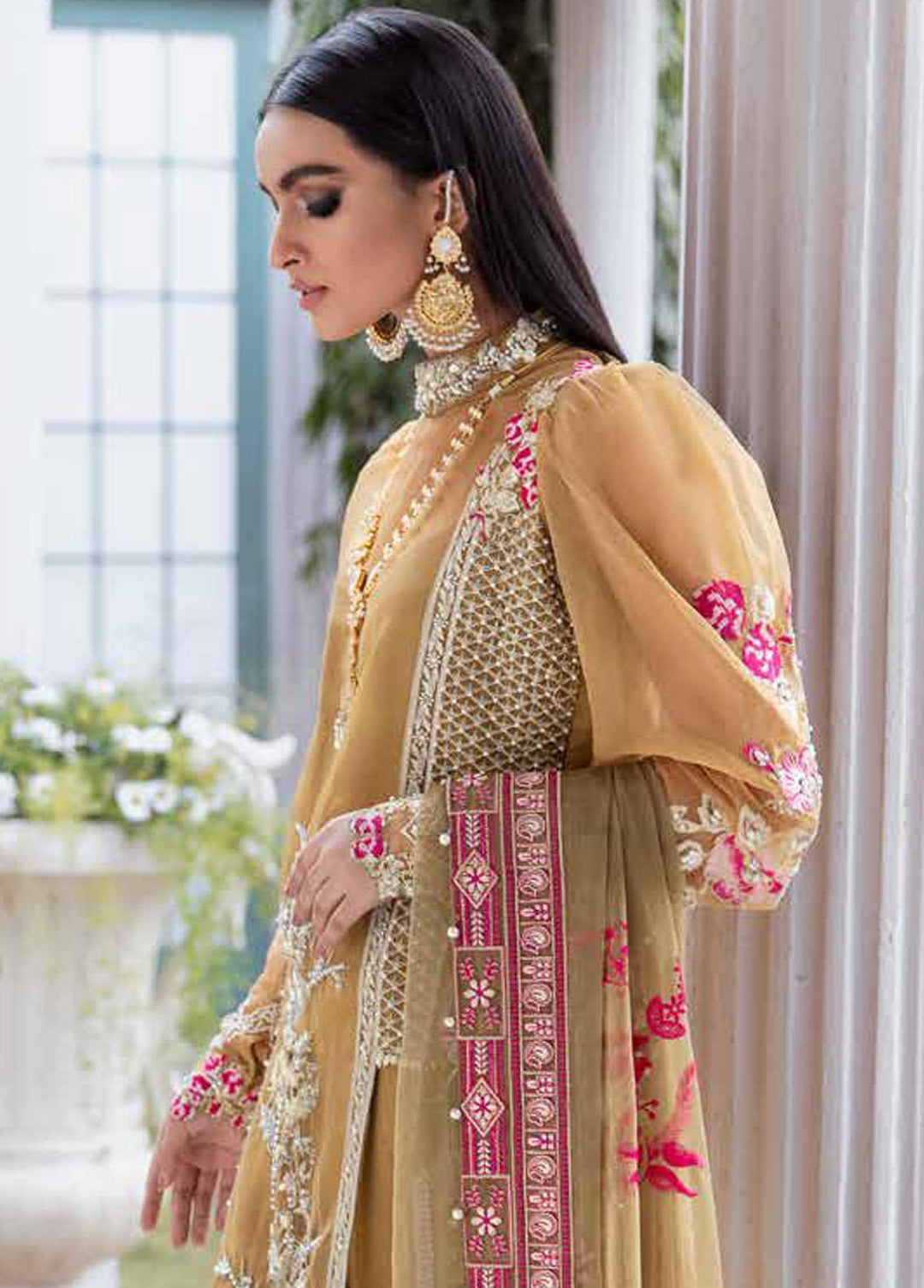 Tabassum Mughal Embroidered Organza Suits Unstitched 3 Piece TM23WD 06 Bronze Mist - Wedding Collection
