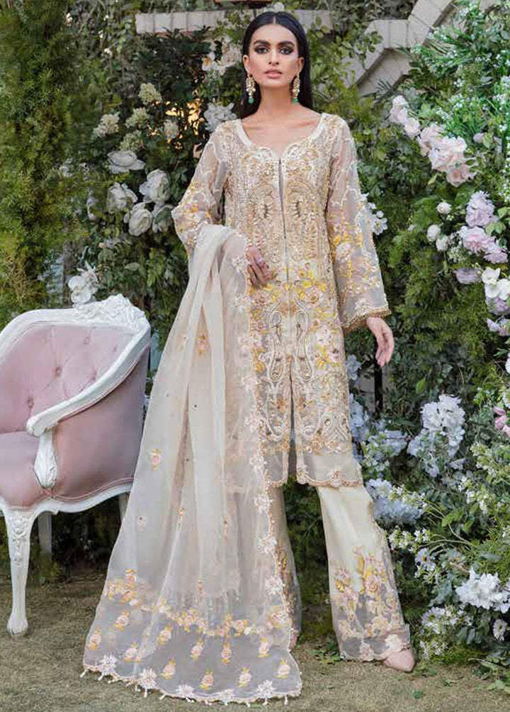 Tabassum Mughal Embroidered Organza Suits Unstitched 3 Piece TM23WD 07 Dream Beige - Wedding Collection