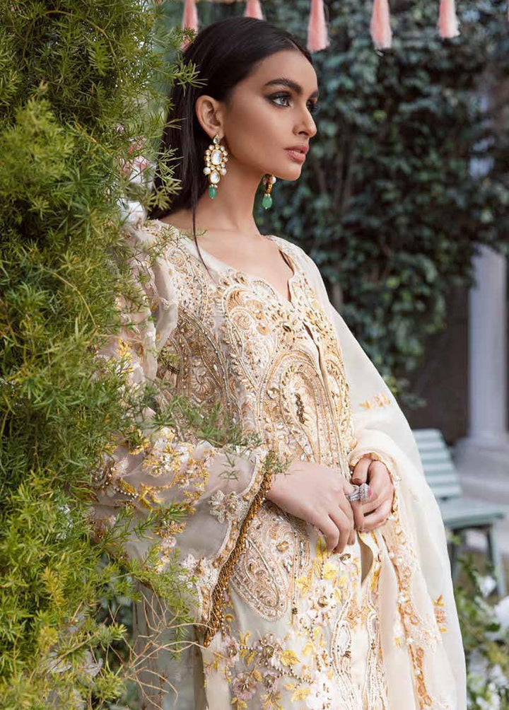 Tabassum Mughal Embroidered Organza Suits Unstitched 3 Piece TM23WD 07 Dream Beige - Wedding Collection