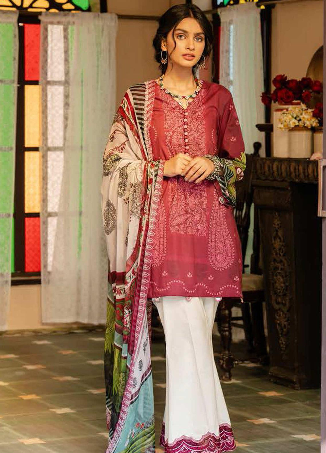 Tabeer by Cross Stitch Embroidered Lawn Suits Unstitched 3 Piece CS21T 16-FUSCIA HIBISCUS - Summer Collection