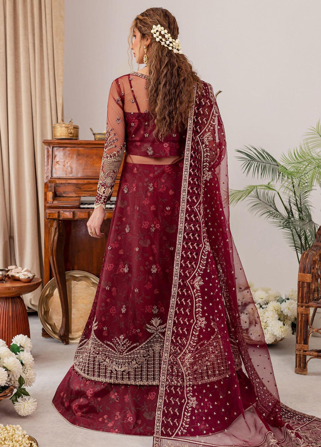 Tabeer By Farasha Embroidered Net Suits Unstitched 4 Piece FSH23TB D-01 Valentina - Wedding Collection