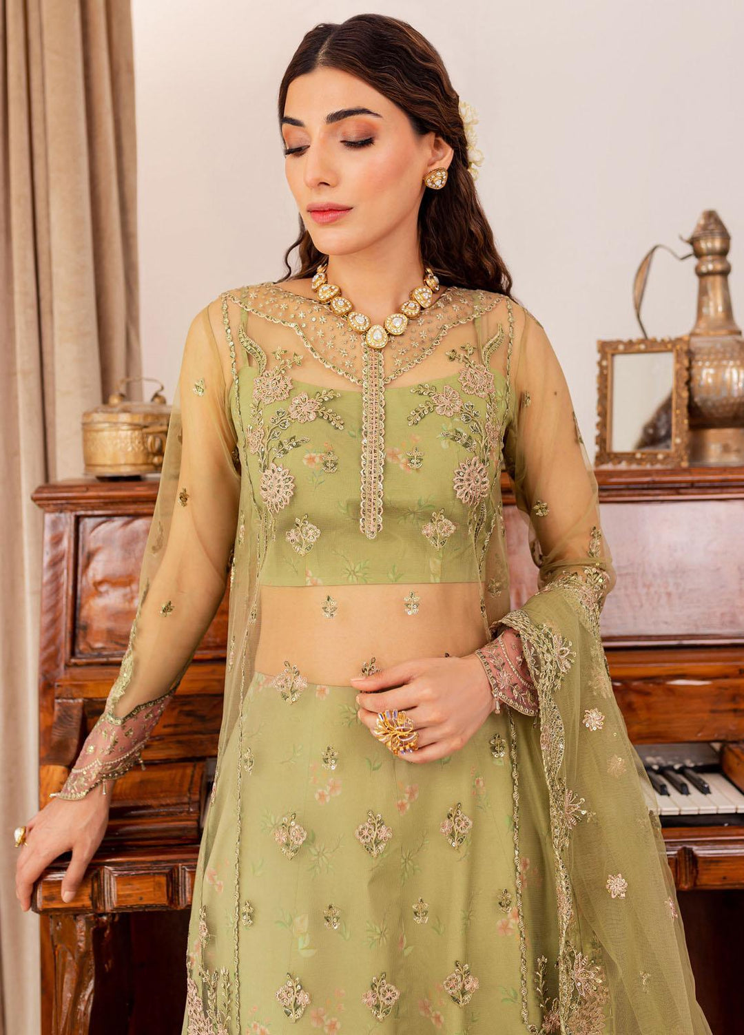 Tabeer By Farasha Embroidered Net Suits Unstitched 4 Piece FSH23TB D-02 Alaya - Wedding Collection