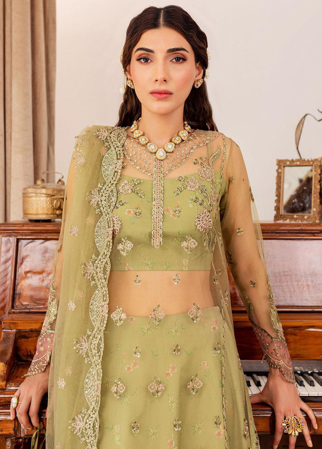 Tabeer By Farasha Embroidered Net Suits Unstitched 4 Piece FSH23TB D-02 Alaya - Wedding Collection