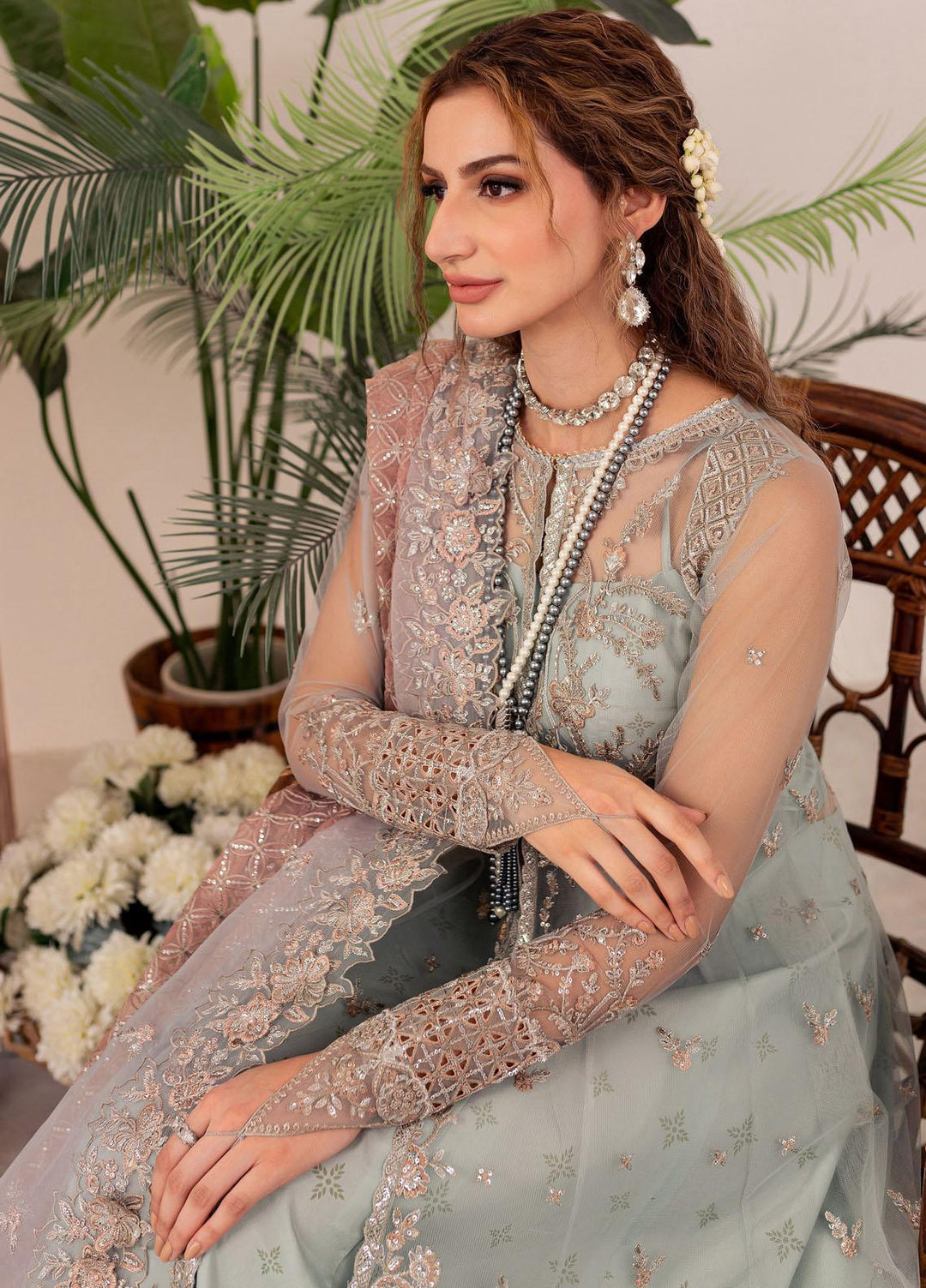 Tabeer By Farasha Embroidered Net Suits Unstitched 4 Piece FSH23TB D-03 Camilla - Wedding Collection